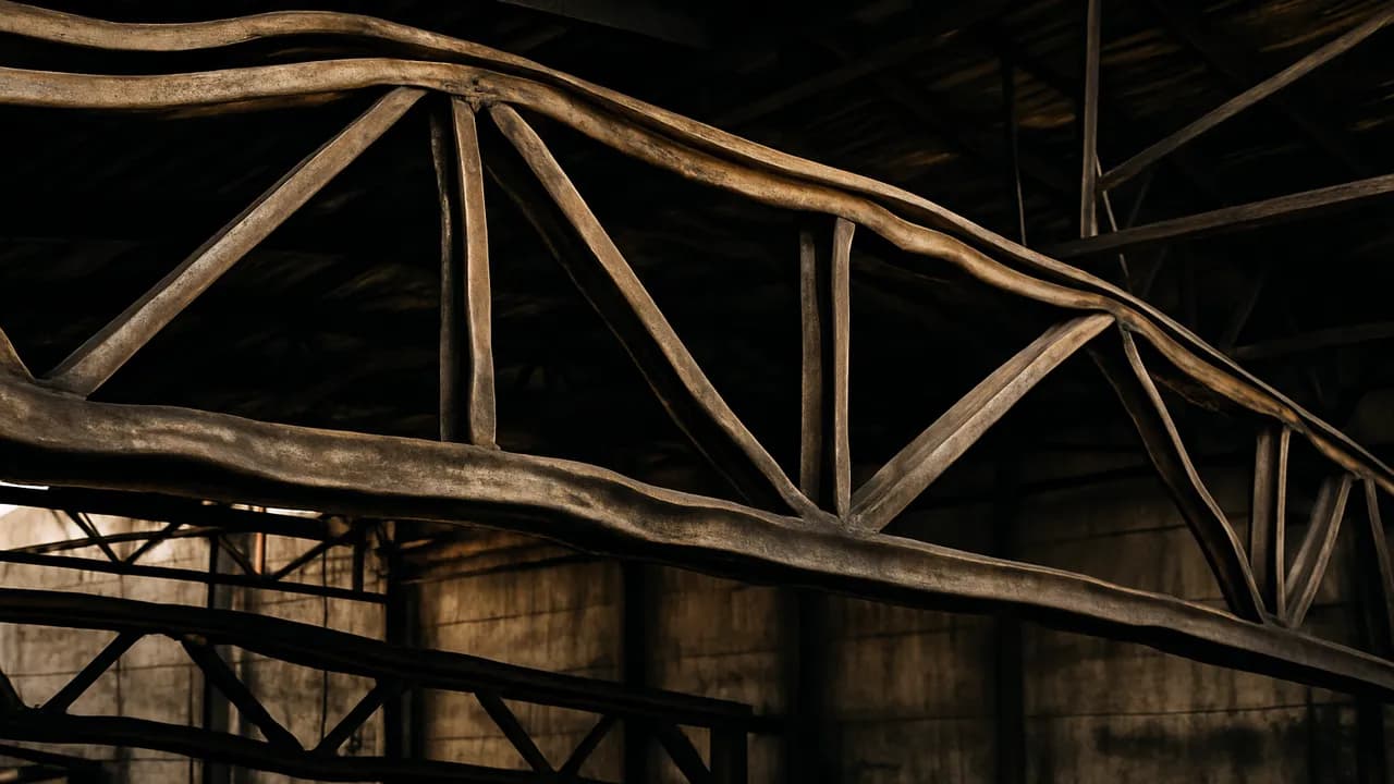 Deformação de treliças e terças metálicas por exposição térmica é um dos sinais que exigem interdição imediata.