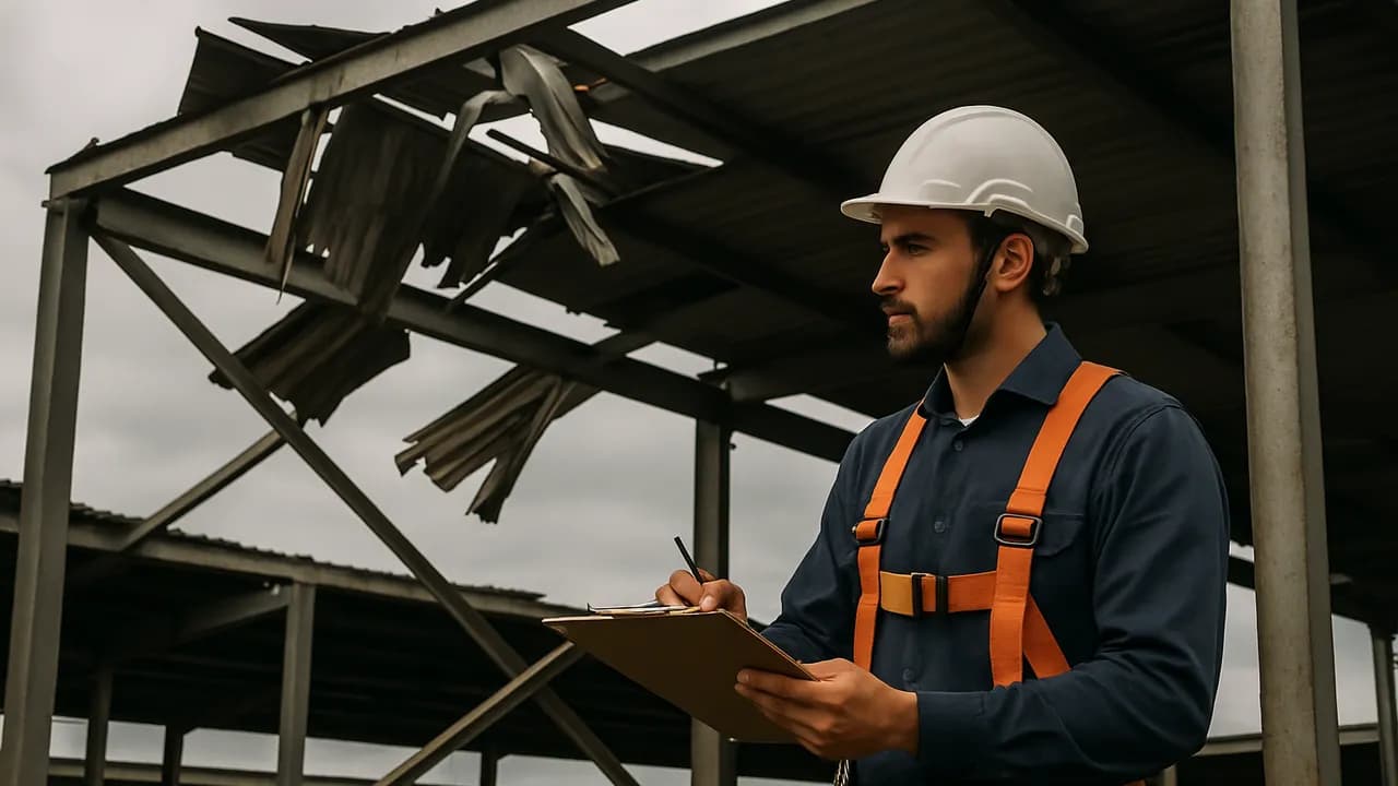 Inspeção técnica pós-vendaval: levantamento de danos antes do reparo definitivo.